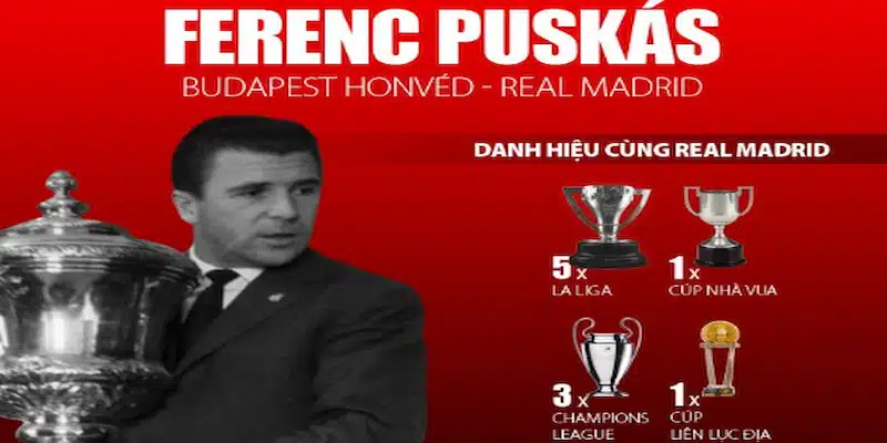 Puskas đã từng giành nhiều danh hiệu tại sân Bernabeu